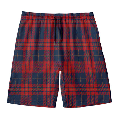Blue And Red Tartan Pattern Print Men's Swim Trunks