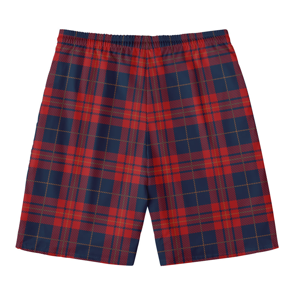Blue And Red Tartan Pattern Print Men's Swim Trunks