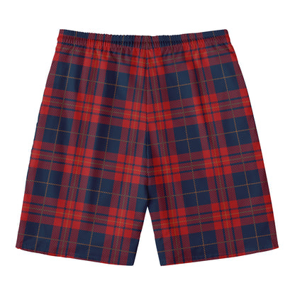 Blue And Red Tartan Pattern Print Men's Swim Trunks