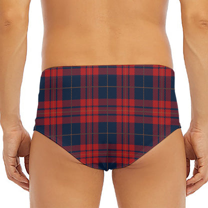 Blue And Red Tartan Pattern Print Men's Triangle Swim Briefs