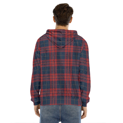Blue And Red Tartan Pattern Print Men's Velvet Pullover Hoodie