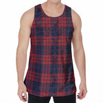 Blue And Red Tartan Pattern Print Men's Velvet Tank Top