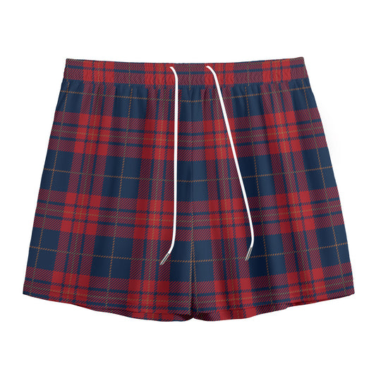 Blue And Red Tartan Pattern Print Mesh Shorts