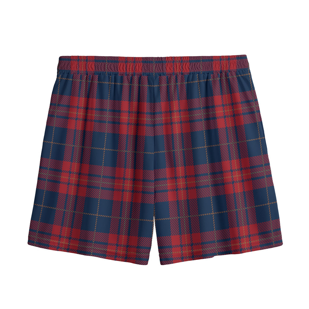 Blue And Red Tartan Pattern Print Mesh Shorts