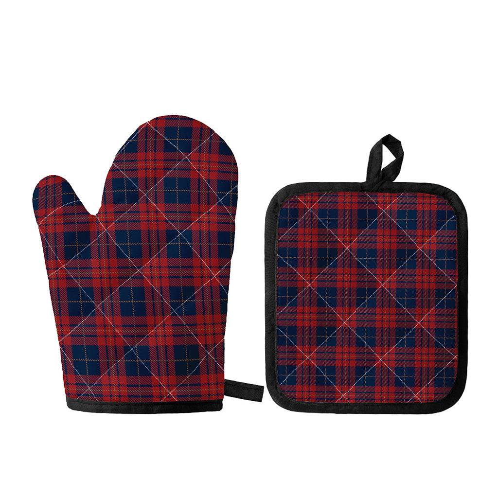 Blue And Red Tartan Pattern Print Oven Mitt And Pot Holder Set