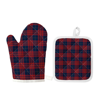 Blue And Red Tartan Pattern Print Oven Mitt And Pot Holder Set
