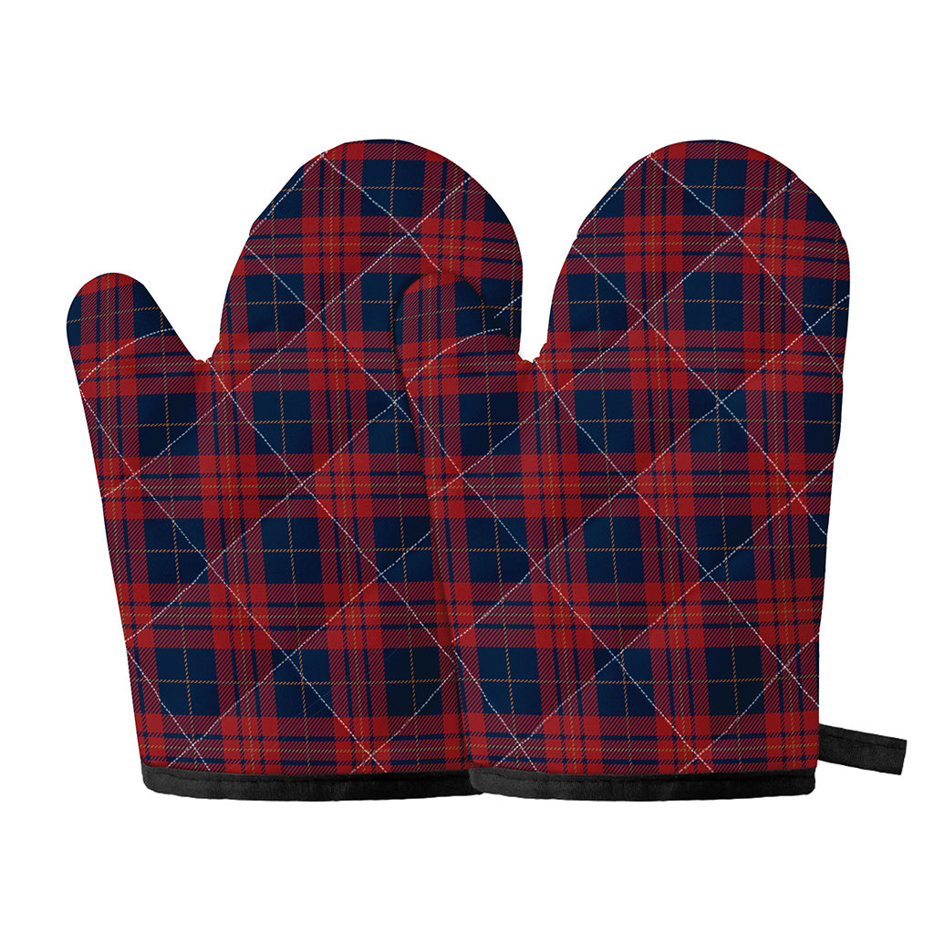 Blue And Red Tartan Pattern Print Oven Mitts