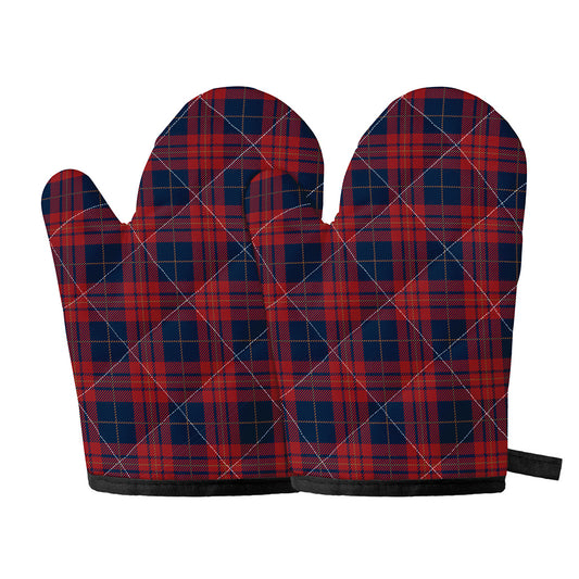 Blue And Red Tartan Pattern Print Oven Mitts