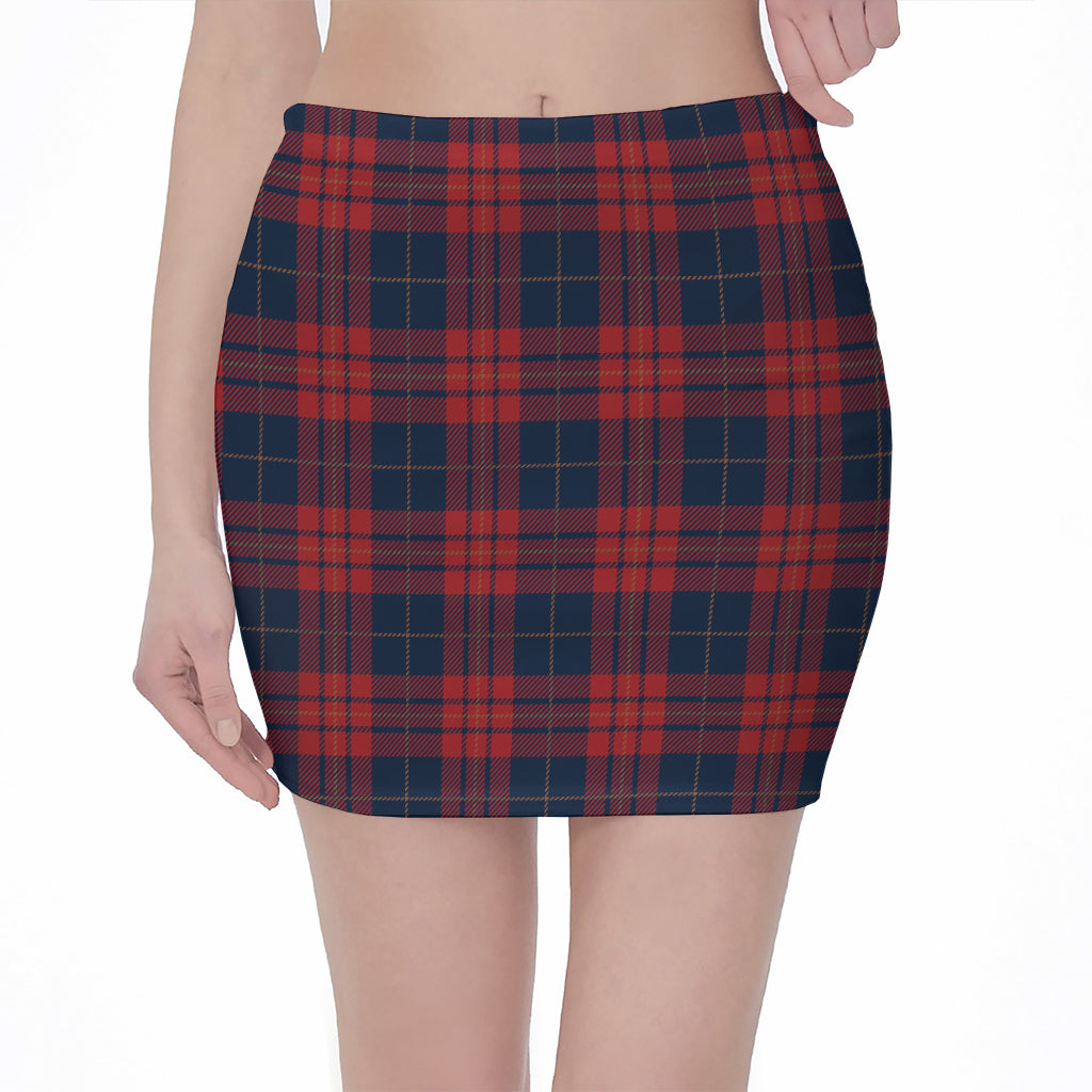 Blue And Red Tartan Pattern Print Pencil Mini Skirt