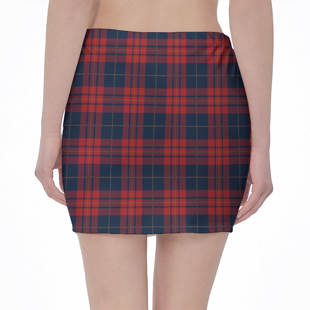 Blue And Red Tartan Pattern Print Pencil Mini Skirt