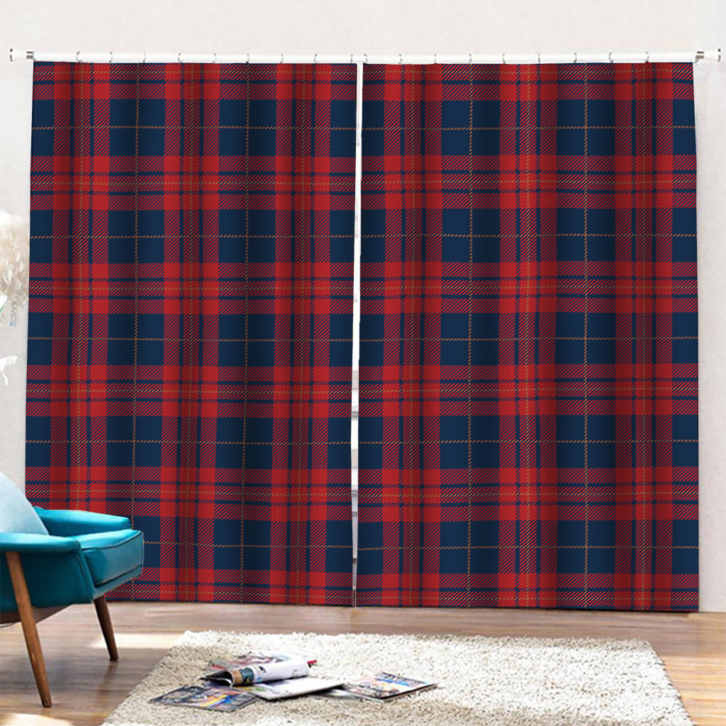 Blue And Red Tartan Pattern Print Pencil Pleat Curtains