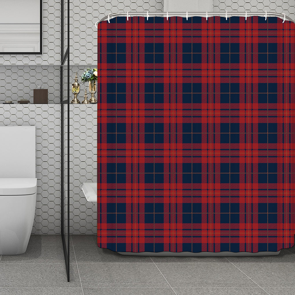 Blue And Red Tartan Pattern Print Polyester Shower Curtain