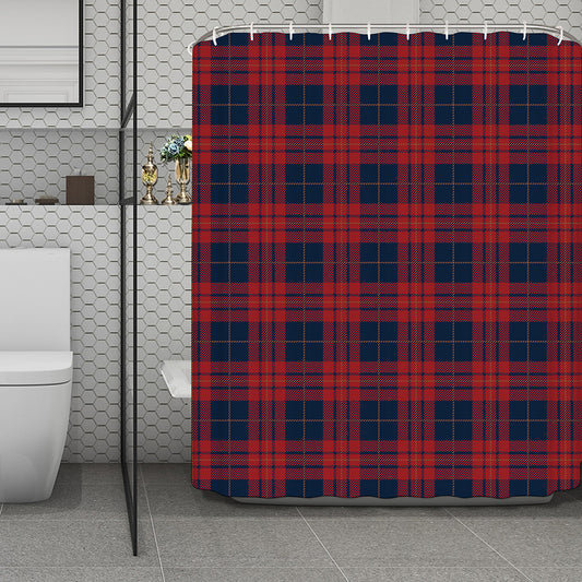 Blue And Red Tartan Pattern Print Polyester Shower Curtain