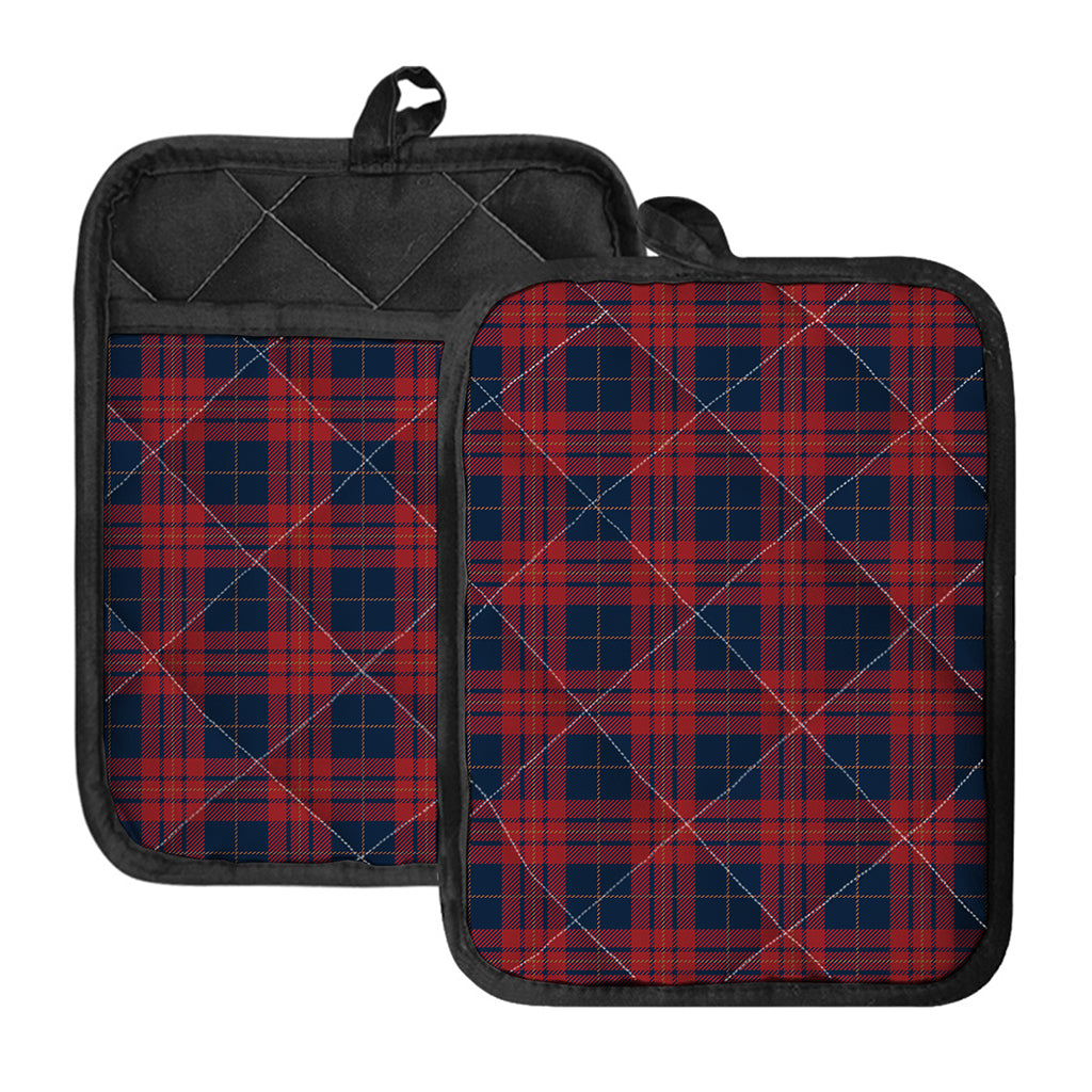 Blue And Red Tartan Pattern Print Pot Holders With Pocket