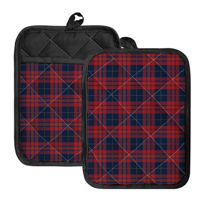 Blue And Red Tartan Pattern Print Pot Holders With Pocket