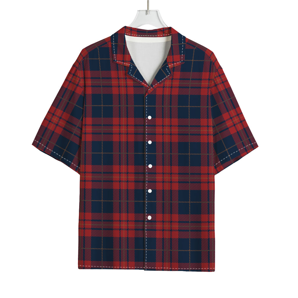 Blue And Red Tartan Pattern Print Rayon Hawaiian Shirt
