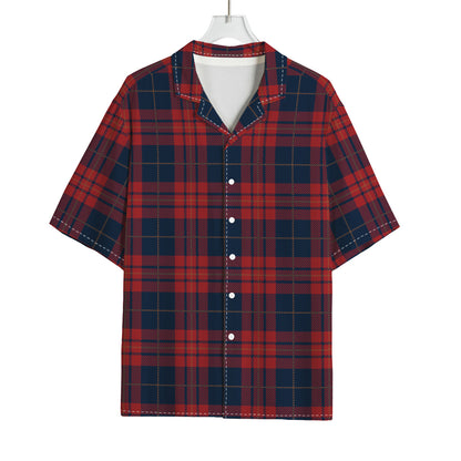 Blue And Red Tartan Pattern Print Rayon Hawaiian Shirt
