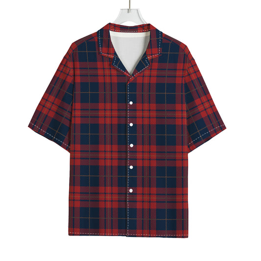 Blue And Red Tartan Pattern Print Rayon Hawaiian Shirt