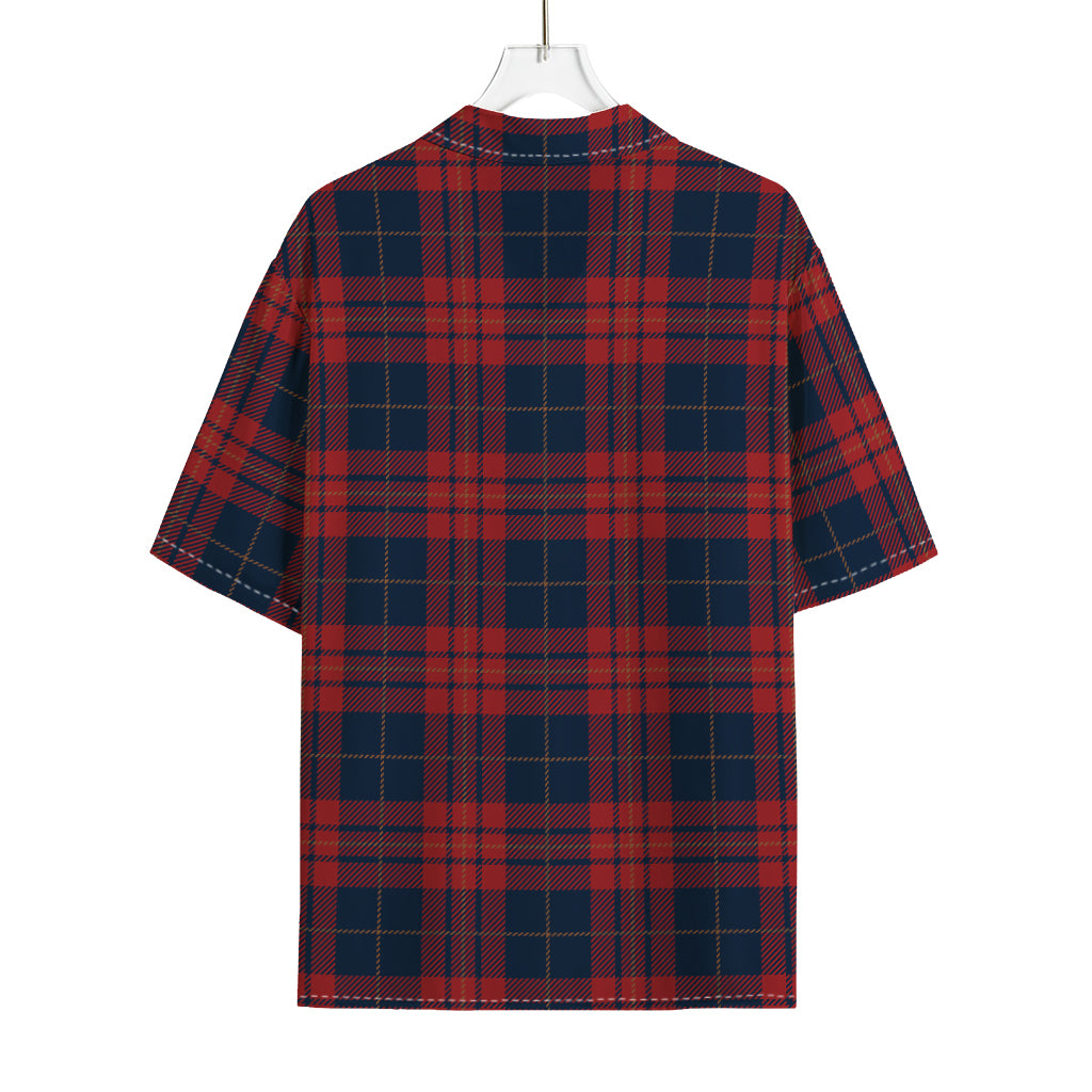 Blue And Red Tartan Pattern Print Rayon Hawaiian Shirt