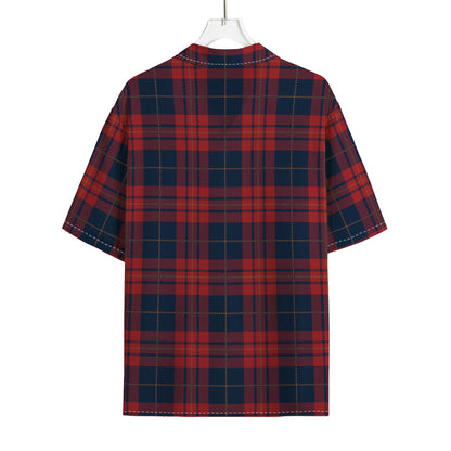 Blue And Red Tartan Pattern Print Rayon Hawaiian Shirt