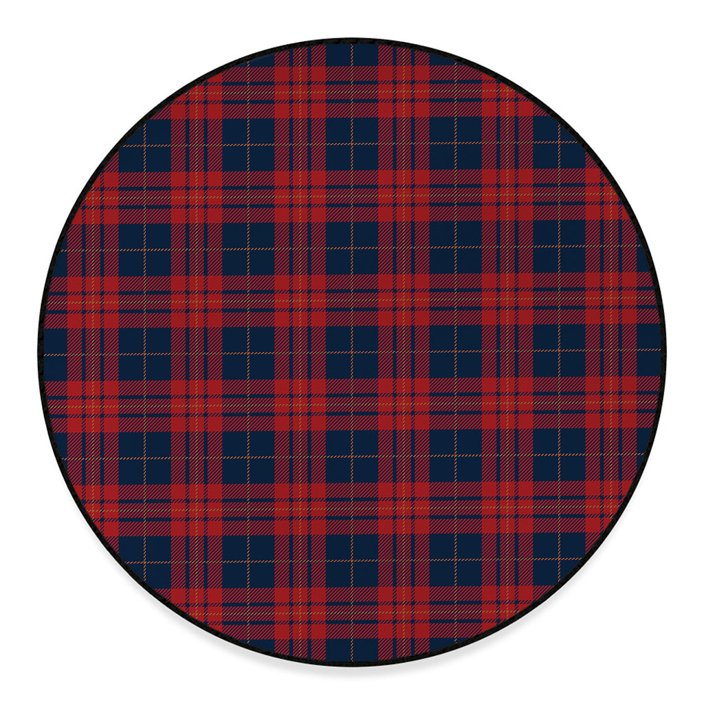 Blue And Red Tartan Pattern Print Round Floor Mat