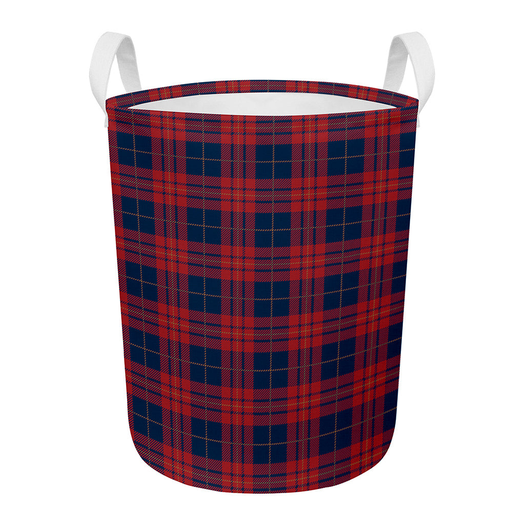 Blue And Red Tartan Pattern Print Round Laundry Basket