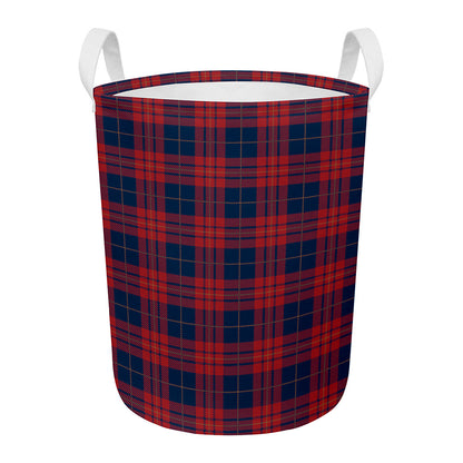 Blue And Red Tartan Pattern Print Round Laundry Basket