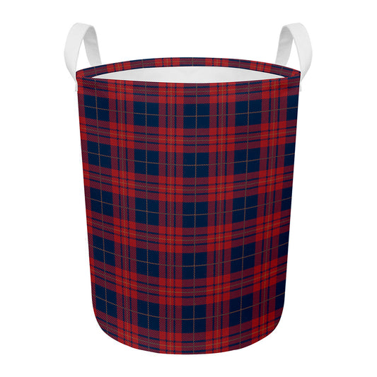 Blue And Red Tartan Pattern Print Round Laundry Basket