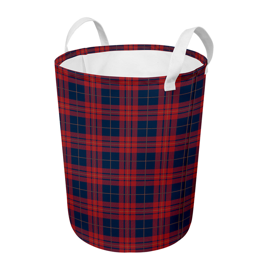 Blue And Red Tartan Pattern Print Round Laundry Basket