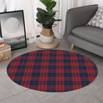 Blue And Red Tartan Pattern Print Round Rug