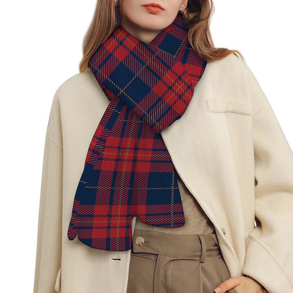 Blue And Red Tartan Pattern Print Scarf