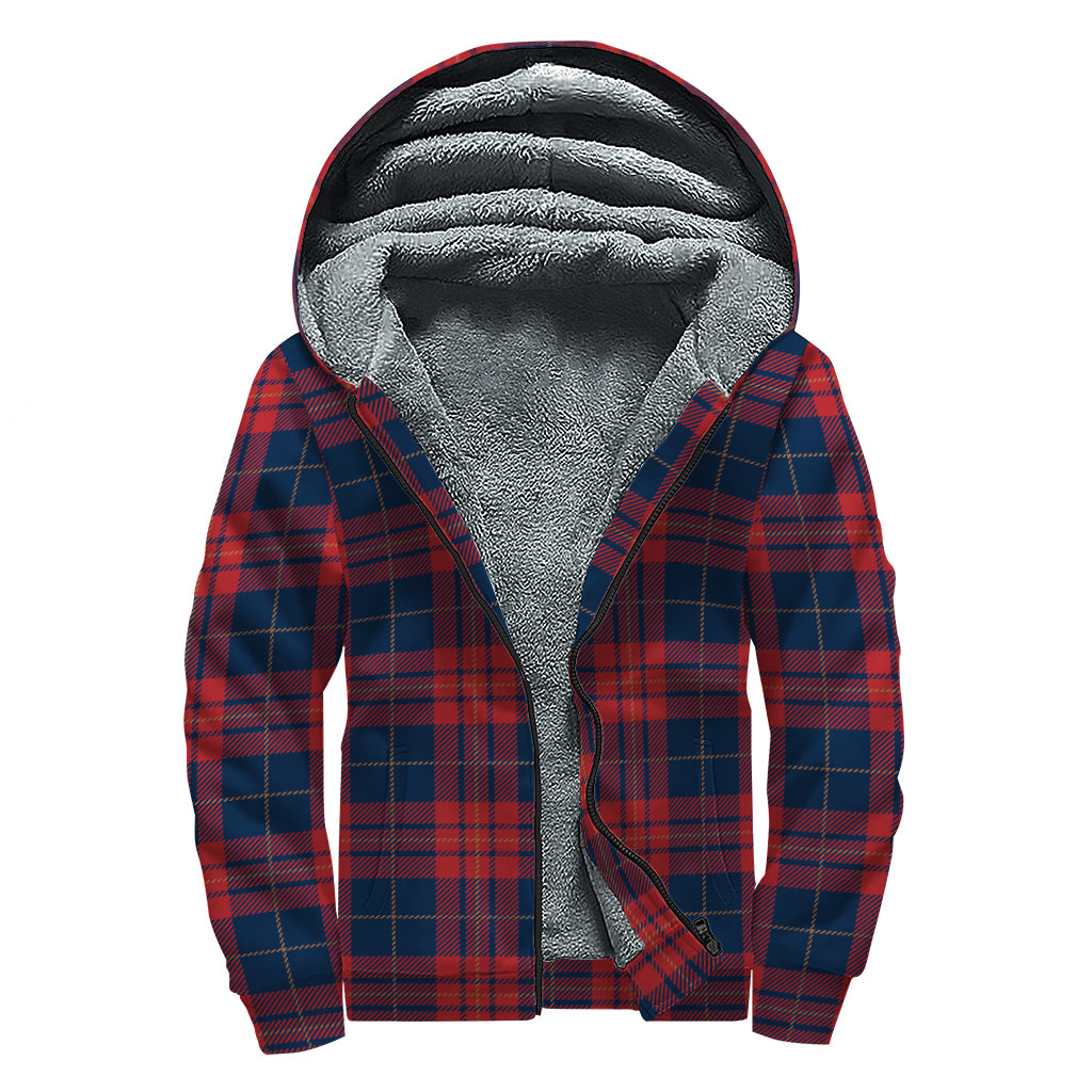 Blue And Red Tartan Pattern Print Sherpa Lined Zip Up Hoodie