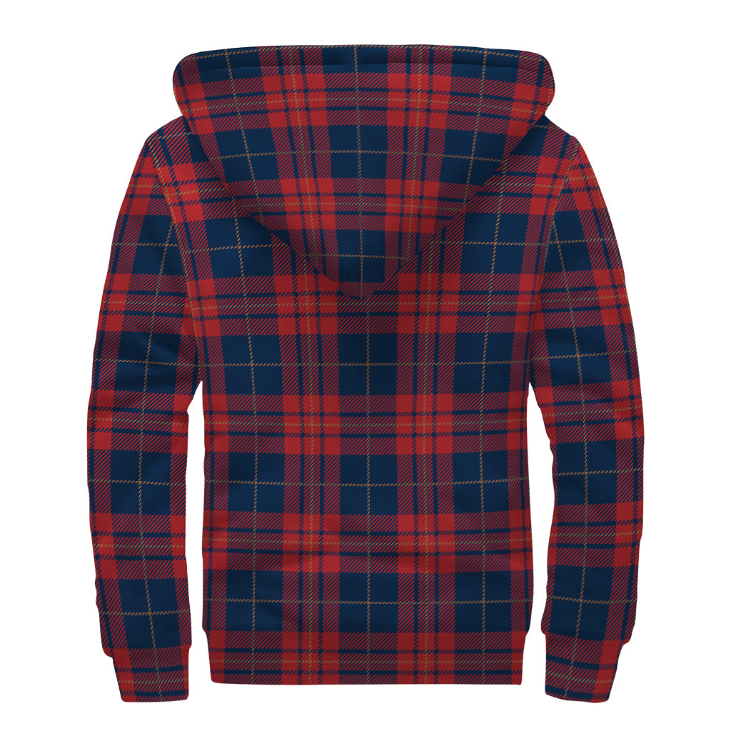 Blue And Red Tartan Pattern Print Sherpa Lined Zip Up Hoodie