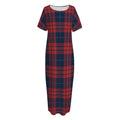 Blue And Red Tartan Pattern Print Short Sleeve Long Nightdress