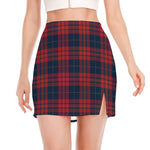 Blue And Red Tartan Pattern Print Side Slit Mini Skirt