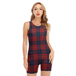 Blue And Red Tartan Pattern Print Sleeveless One Piece Swimsuit