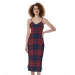 Blue And Red Tartan Pattern Print Slim Fit Midi Cami Dress