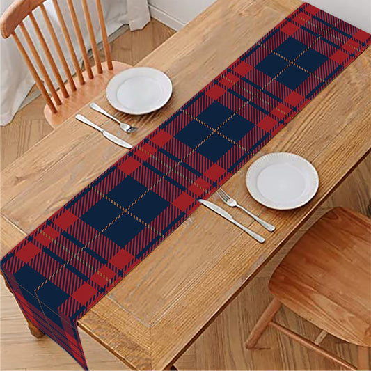 Blue And Red Tartan Pattern Print Table Runner