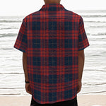 Blue And Red Tartan Pattern Print Textured Short Sleeve Shirt