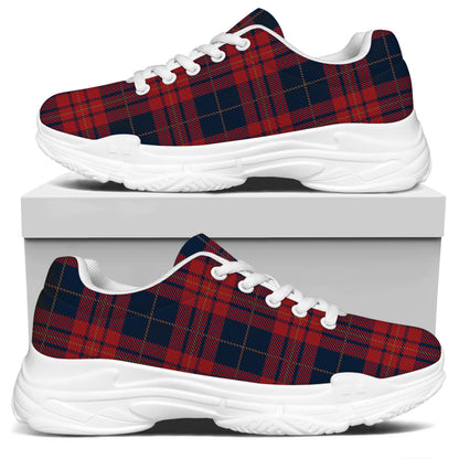 Blue And Red Tartan Pattern Print White Chunky Shoes