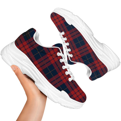 Blue And Red Tartan Pattern Print White Chunky Shoes