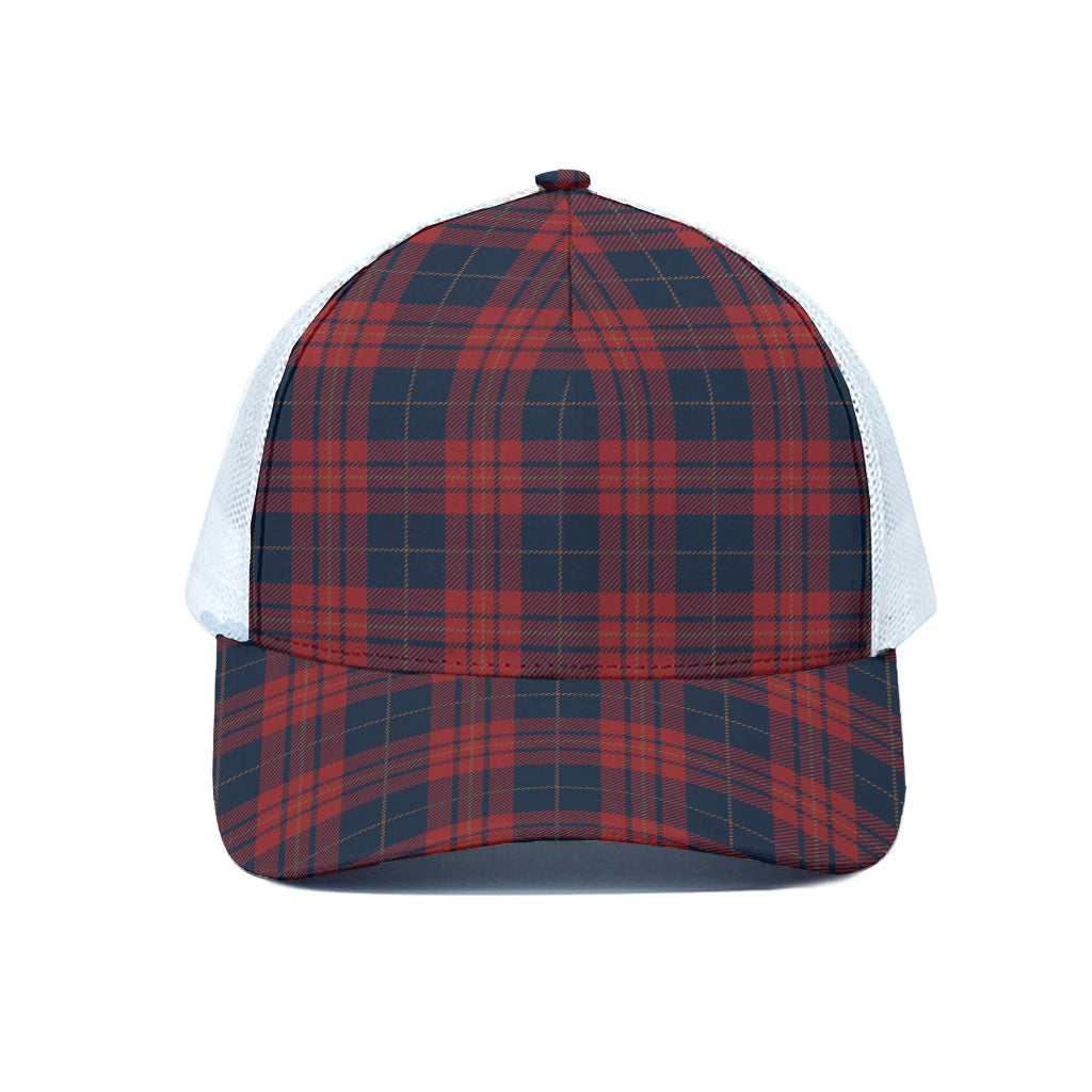 Blue And Red Tartan Pattern Print White Mesh Trucker Cap