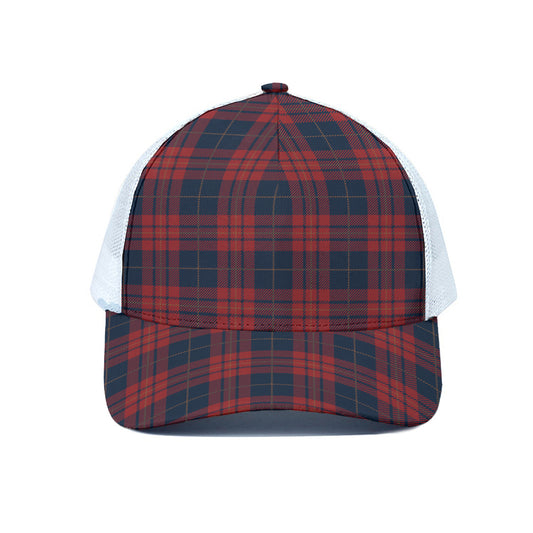 Blue And Red Tartan Pattern Print White Mesh Trucker Cap
