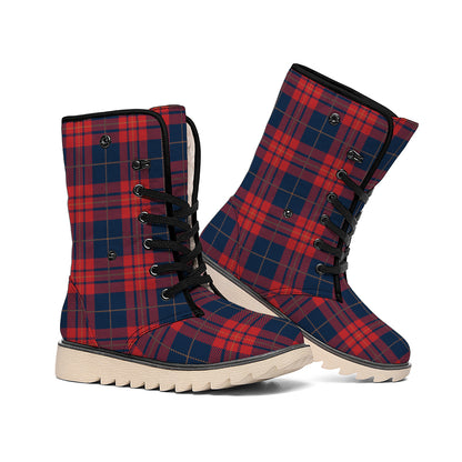 Blue And Red Tartan Pattern Print Winter Boots
