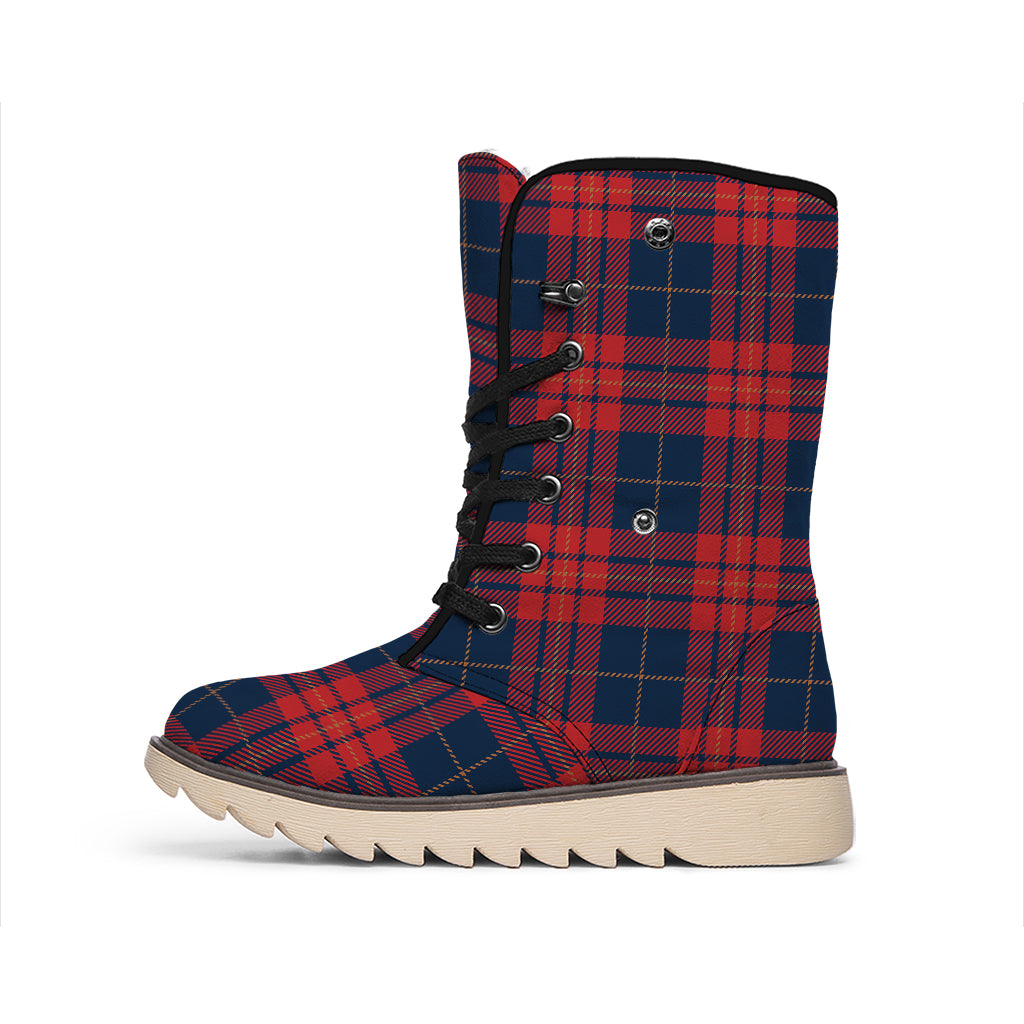 Blue And Red Tartan Pattern Print Winter Boots