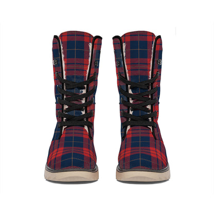 Blue And Red Tartan Pattern Print Winter Boots