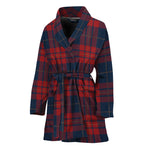 Blue And Red Tartan Pattern Print Women's Bathrobe