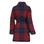 Blue And Red Tartan Pattern Print Women's Bathrobe