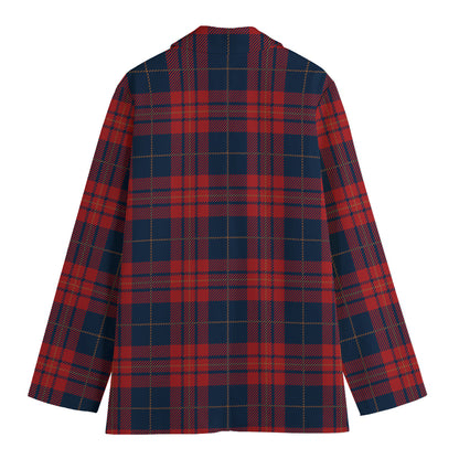 Blue And Red Tartan Pattern Print Women's Blazer