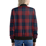 Blue And Red Tartan Pattern Print Women's Bomber Jacket